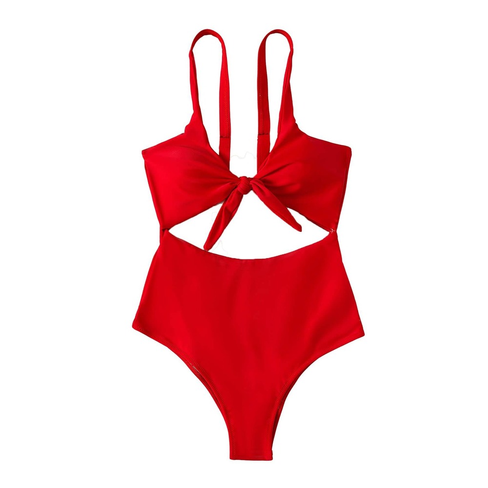 Sweaty Rocks One‎ Piece Women XL Red Cutout Tie Front High Leg 429 NWT